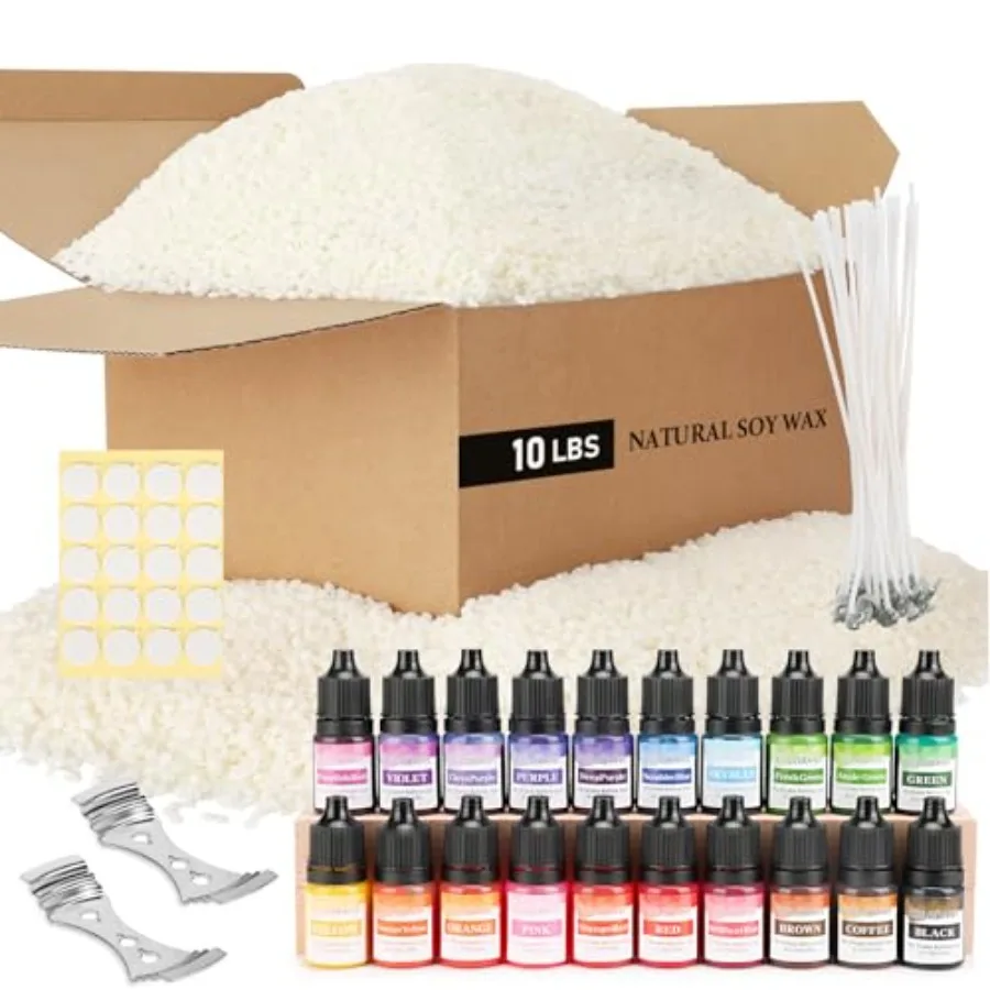 Soy Wax for Candle Making 10 lbs Natural Soy Wax Pellets with 20 Color Liquid Dye 20 Cotton Wicks Complete Candle Making Suppli
Soy Wax for Candle Making 10 lbs Natural Soy Wax Pellets with 20 Color Liquid Dye 20 Cotton Wicks Complete Candle Making Suppli