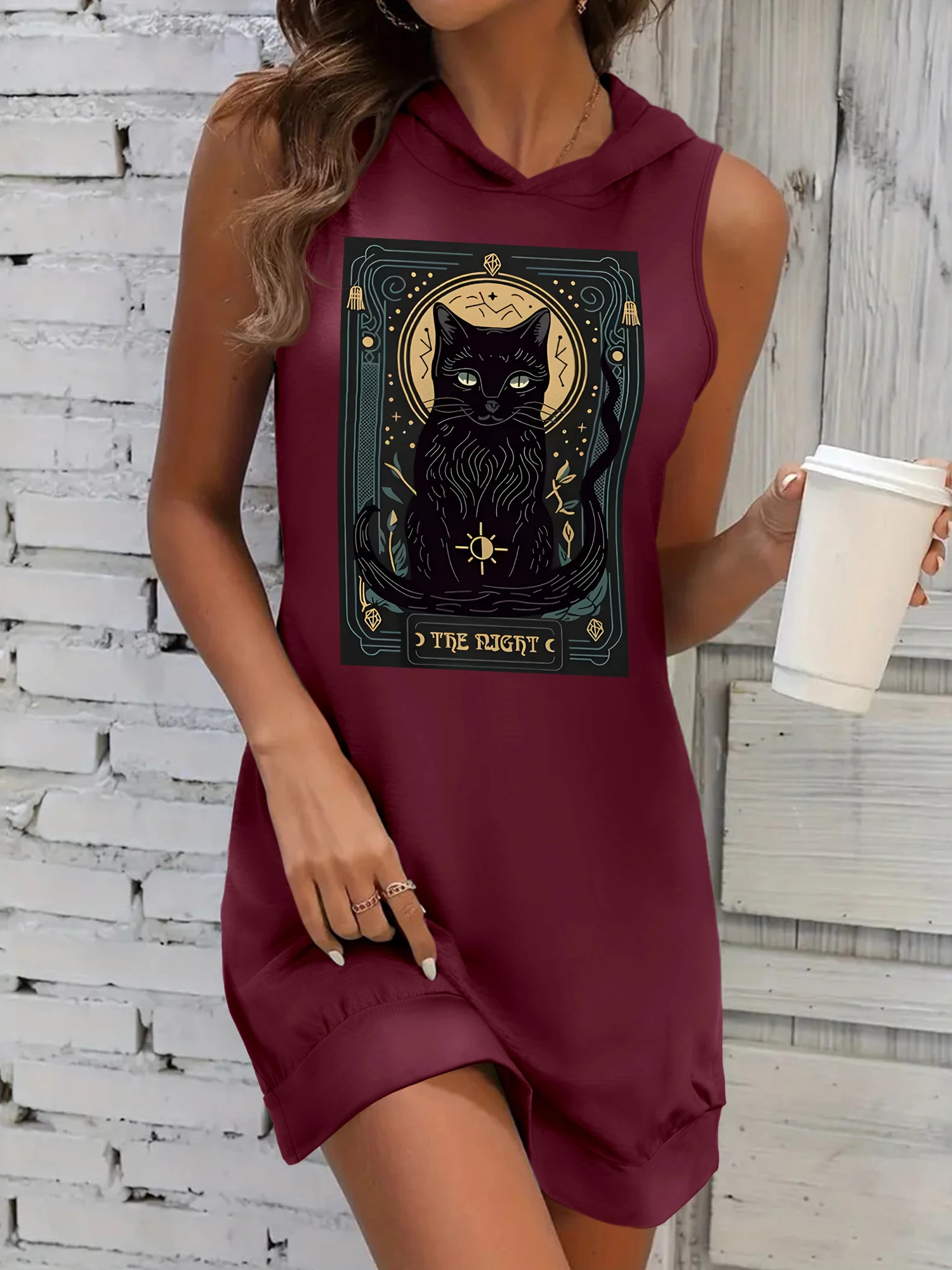 Womens Sleeveless Hoodie Dress Mystic Black Cat Tarot Print Casual Loose Mini Tank Dress
Womens Sleeveless Hoodie Dress Mystic Black Cat Tarot Print Casual Loose Mini Tank Dress