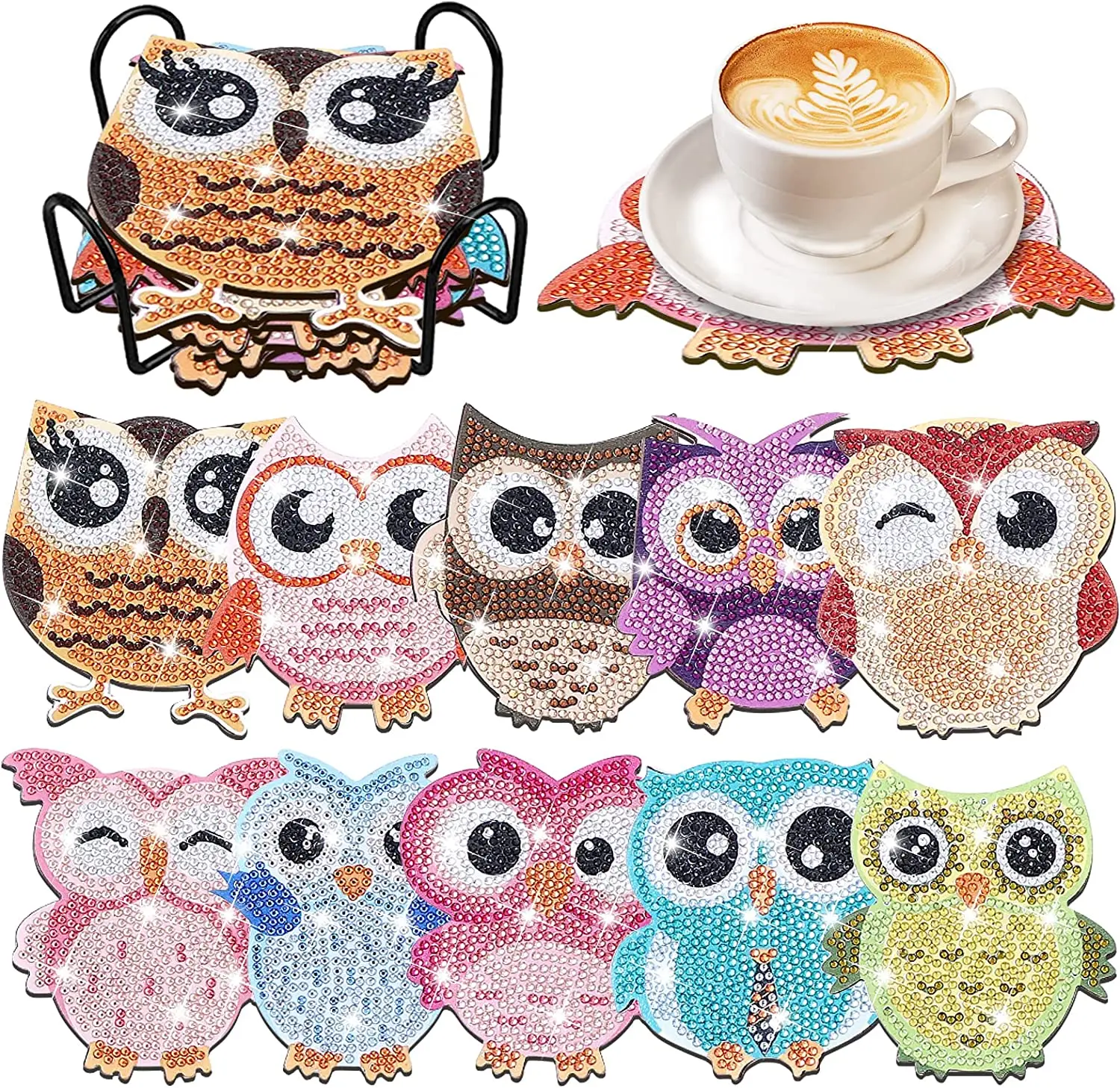 10pcs/set Diy Diamond Art Owl Coasters With Holder Anti Slip Wood Drip Mats Special Shape Diamond Painting Coasters For Drinks
10pcs/set Diy Diamond Art Owl Coasters With Holder Anti Slip Wood Drip Mats Special Shape Diamond Painting Coasters For Drinks