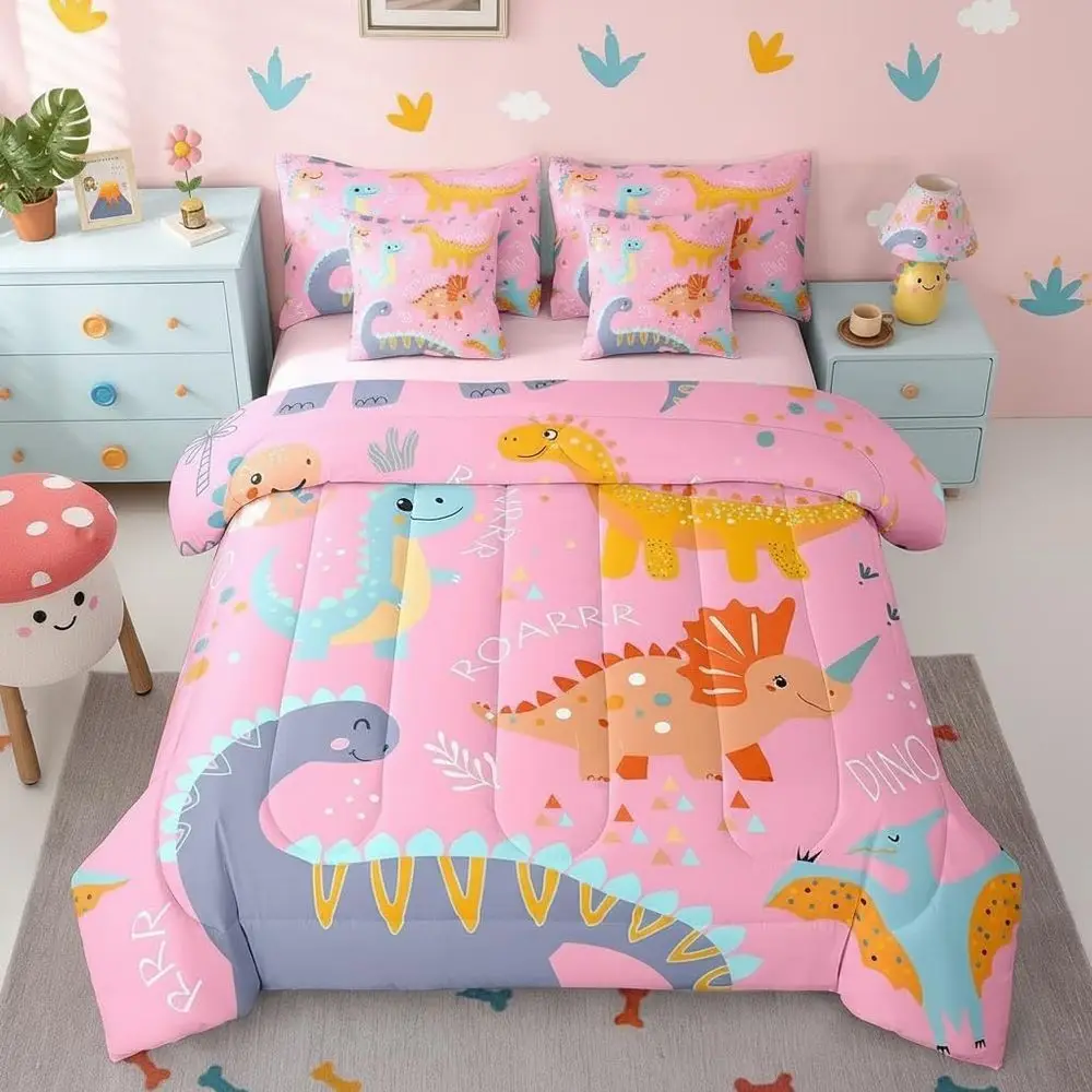 Cute 7-Piece Dinosaur Toddler Bedding Set with Sheets, Pink Kawaii Dino Comforter for Girls, All Seasons, King Size
Cute 7-Piece Dinosaur Toddler Bedding Set with Sheets, Pink Kawaii Dino Comforter for Girls, All Seasons, King Size