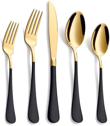 20-Piece Black & Gold Silverware Set for 4 – Modern Stainless Steel Flatware, Dishwasher Safe
20-Piece Black & Gold Silverware Set for 4 – Modern Stainless Steel Flatware, Dishwasher Safe