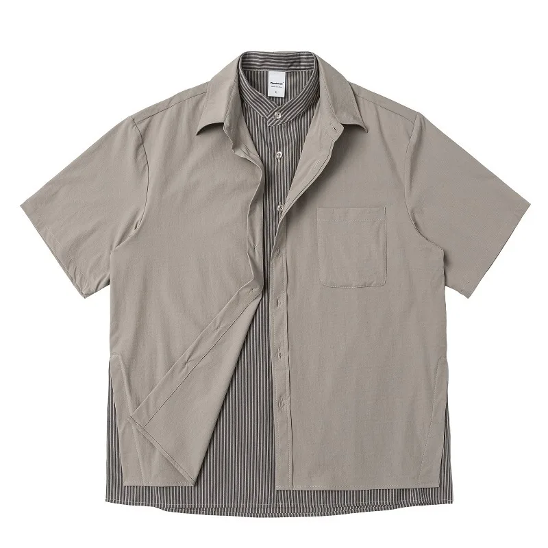 2026 Summer Fake Two Piece Striped Splicing Short Sleeve Shirts for Men Japan Retro Casual Loose Cargo Shirt Korean Streetwear
2026 Summer Fake Two Piece Striped Splicing Short Sleeve Shirts for Men Japan Retro Casual Loose Cargo Shirt Korean Streetwear
