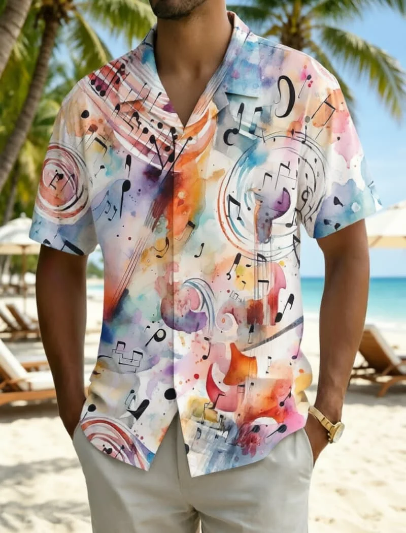 Men's Watercolor Music Note Print Shirt, Exotic Island Style for Summer Holiday, Beach Trips, Daily Outings & Casual Wear
Men's Watercolor Music Note Print Shirt, Exotic Island Style for Summer Holiday, Beach Trips, Daily Outings & Casual Wear