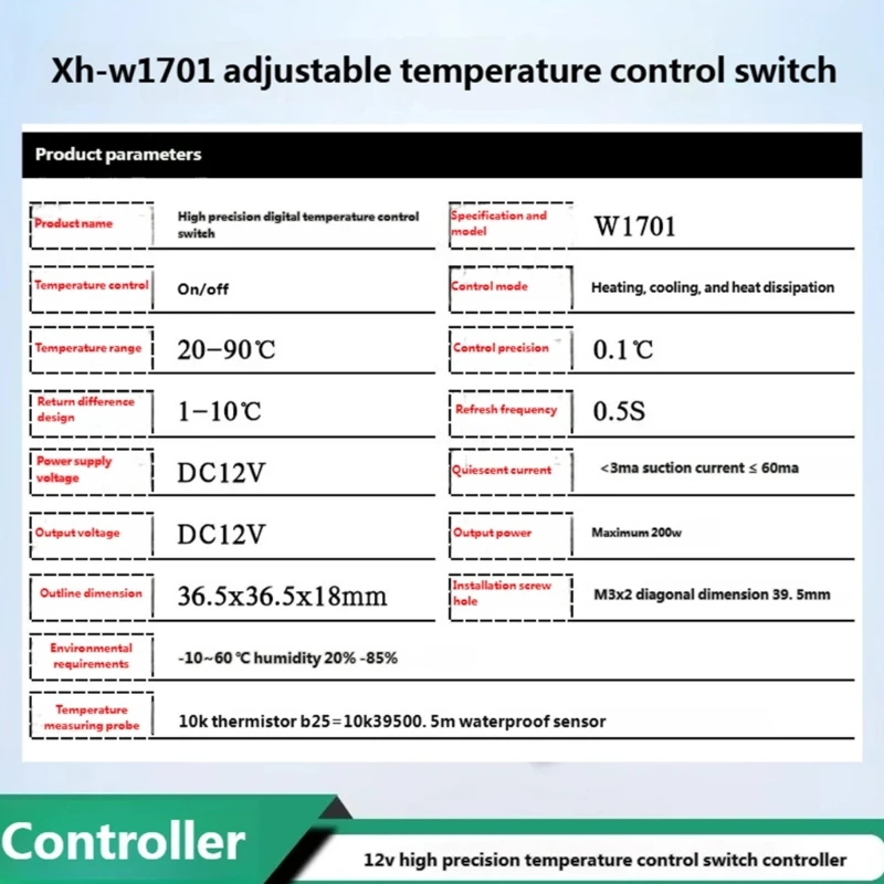 W1701 Adjustable Temperature Control Switcher Temperature Controller Thermostat