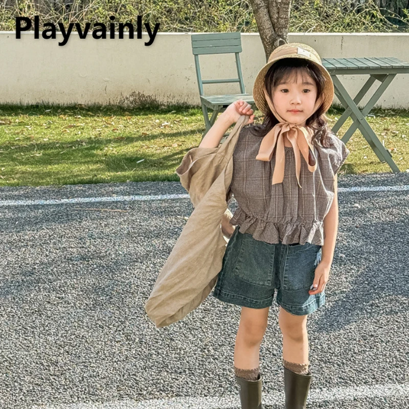 Korean Style New Summer Baby Girls Shirts Blue Yellow Plaid Sleeveless Ruffle Hem Pullover Blouse Fashion Children Clothes A5263
Korean Style New Summer Baby Girls Shirts Blue Yellow Plaid Sleeveless Ruffle Hem Pullover Blouse Fashion Children Clothes A5263