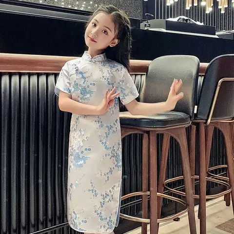 Fashion Modern Cheongsam Children Girls Dresses Summer Baby Casual Qipao Costumes Kids Clothes Chinese Style Girl Dress Vestidos