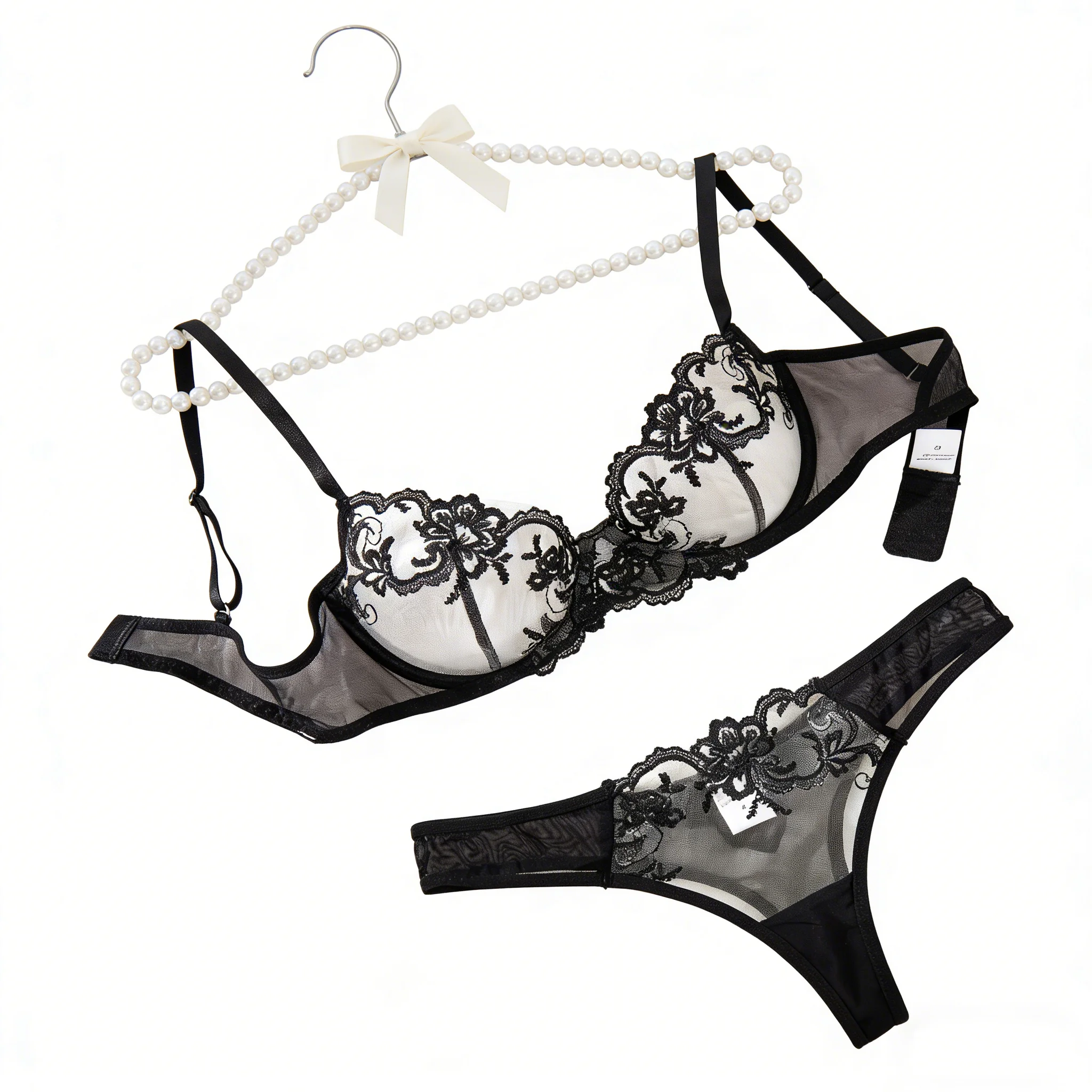 Black embroidered floral pattern pajama set - A sexy bra and stockings combination set for women ZA824034
Black embroidered floral pattern pajama set - A sexy bra and stockings combination set for women ZA824034