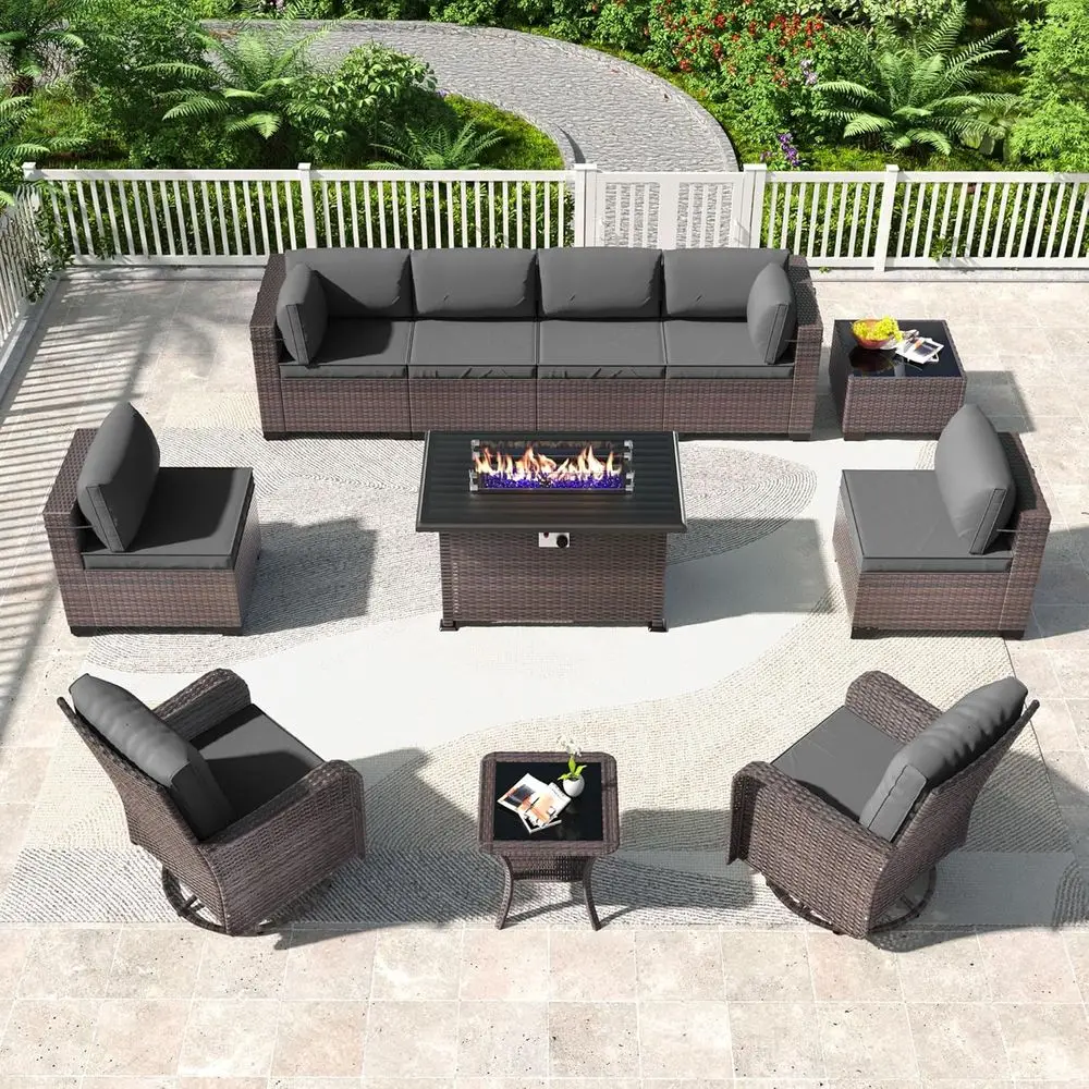 11-Piece Outdoor Patio Furniture Set with 43 Propane Fire Pit Table and Swivel Rocking Chairs, Grey
11-Piece Outdoor Patio Furniture Set with 43 Propane Fire Pit Table and Swivel Rocking Chairs, Grey