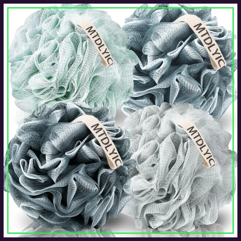 XXL Large Loofah Sponge 100g 4 Pack, Soft Mesh Shower Pouf for Body Scrub, Bath Accessories for Men, Blue Gray
XXL Large Loofah Sponge 100g 4 Pack, Soft Mesh Shower Pouf for Body Scrub, Bath Accessories for Men, Blue Gray