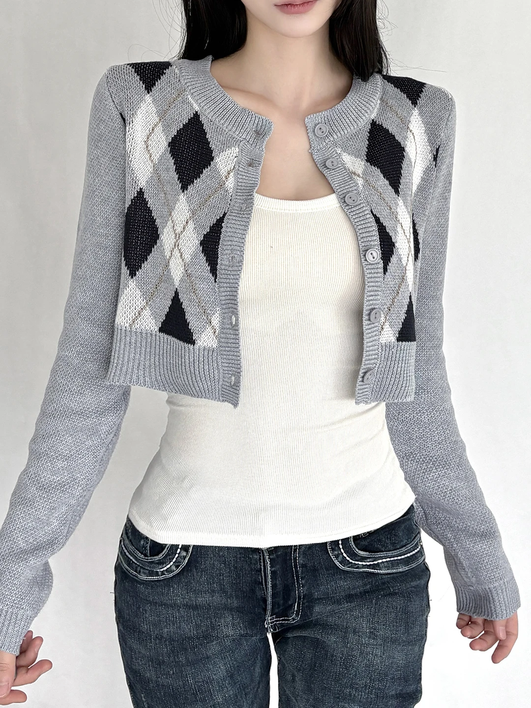 Классический вязаный свитер в клетку в стиле ретро, женская верхняя одежда с высокой талией на пуговицах, приталенный повседневный жакет
Классический вязаный свитер в клетку в стиле ретро, женская верхняя одежда с высокой талией на пуговицах, приталенный повседневный жакет