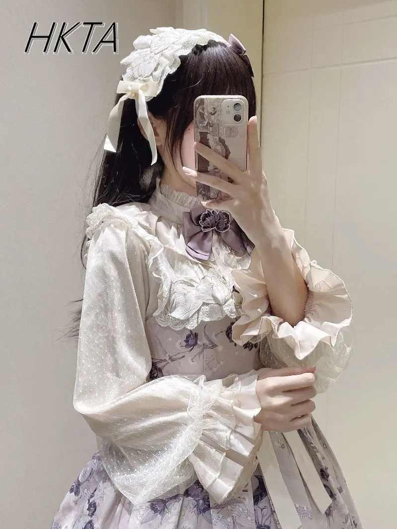 Lolita Inner Long Lantern Sleeve Chiffon Shirt Women Spring Sweet Cute Bow Stand Up Collar Top Blouse Ruffle Lace Ladies Blusas
Lolita Inner Long Lantern Sleeve Chiffon Shirt Women Spring Sweet Cute Bow Stand Up Collar Top Blouse Ruffle Lace Ladies Blusas