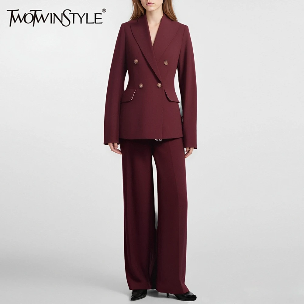 TWOTWINSTYLE Temperament Two Piece Sets for Women Lapel Long Sleeves Spliced Double Breasted Blazer Wide Leg Pant Set Female New
TWOTWINSTYLE Temperament Two Piece Sets for Women Lapel Long Sleeves Spliced Double Breasted Blazer Wide Leg Pant Set Female New