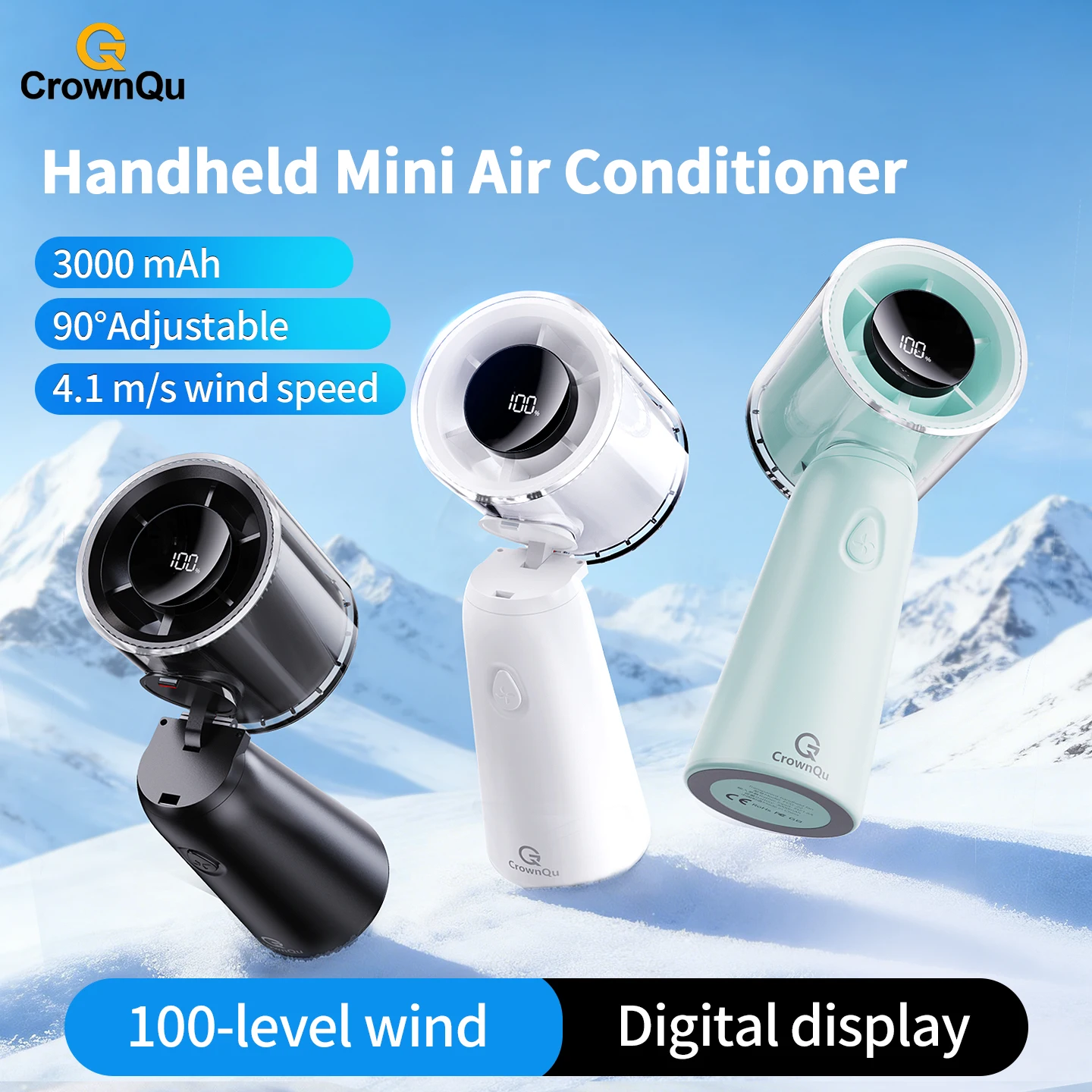 Portable Mini Handheld Fan 90° Adjustable with LED Display Type-C Rechargeable 100 Speeds High Speed Outdoor Cool Fan 3000mAh
Portable Mini Handheld Fan 90° Adjustable with LED Display Type-C Rechargeable 100 Speeds High Speed Outdoor Cool Fan 3000mAh
