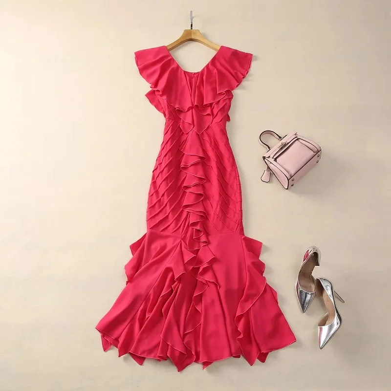 Luxury Dress 2024 Spring Fashion Designer Dress Women V-Neck Elegant Ruffle Flower Dress Ladies Long Party Purple Red Dress XXL
Luxury Dress 2024 Spring Fashion Designer Dress Women V-Neck Elegant Ruffle Flower Dress Ladies Long Party Purple Red Dress XXL