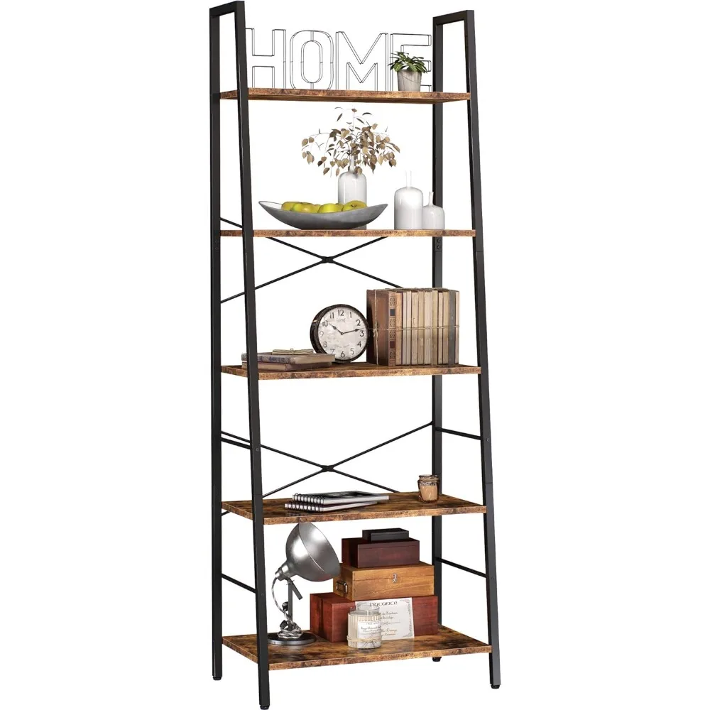 Bookshelf, Ladder Shelf 5-Tier Bookcase for Bedroom, Industrial Book Shelves Storage Rack with Metal Frame for Home Office
Bookshelf, Ladder Shelf 5-Tier Bookcase for Bedroom, Industrial Book Shelves Storage Rack with Metal Frame for Home Office