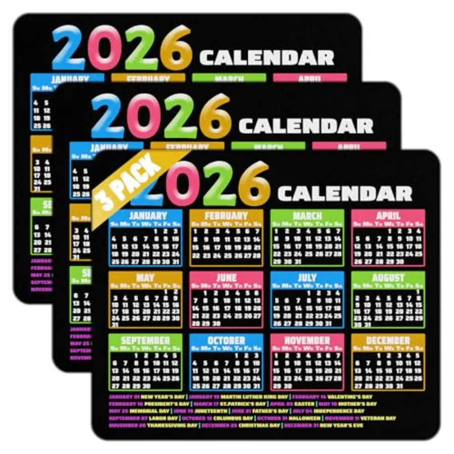 2026 Calendar Mouse Pad, 9.5 x 7.9 Inch, Non-Slip Rubber Base, Computer Laptop Office Desk Accessory, Background with Colorful
2026 Calendar Mouse Pad, 9.5 x 7.9 Inch, Non-Slip Rubber Base, Computer Laptop Office Desk Accessory, Background with Colorful