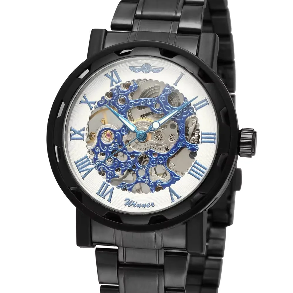WINNER WATCH Blue Roman numerals dial, sleek minimalist luxury low-key men's steel belt mechanical watch
WINNER WATCH Blue Roman numerals dial, sleek minimalist luxury low-key men's steel belt mechanical watch