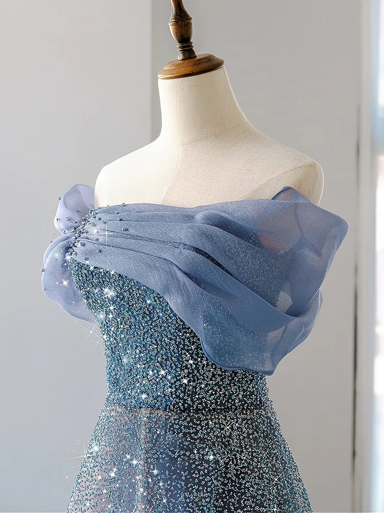 Ele Blue One-oulder Evening Gown Sparkling Long Skirt for Banquet Art Exam Host Year-End Par Small Train Tail
Ele Blue One-oulder Evening Gown Sparkling Long Skirt for Banquet Art Exam Host Year-End Par Small Train Tail