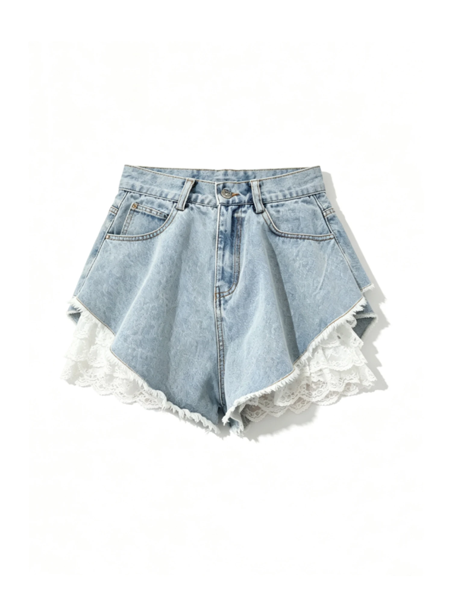 Women's Light Blue Lace Raw Edge Wide-Leg Denim Shorts Korean Style High Waist A-line Hot Pants Y2K Gyaru Cowboy Shorts Summer
Women's Light Blue Lace Raw Edge Wide-Leg Denim Shorts Korean Style High Waist A-line Hot Pants Y2K Gyaru Cowboy Shorts Summer