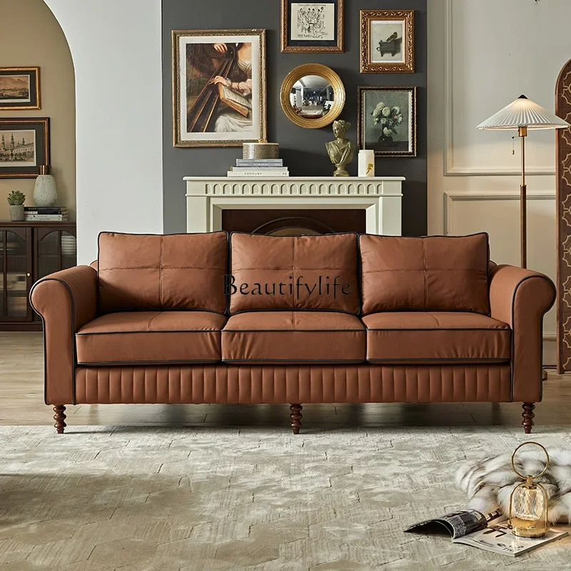 Light retro solid wood sofa American retro living room leather sofa light luxury
Light retro solid wood sofa American retro living room leather sofa light luxury