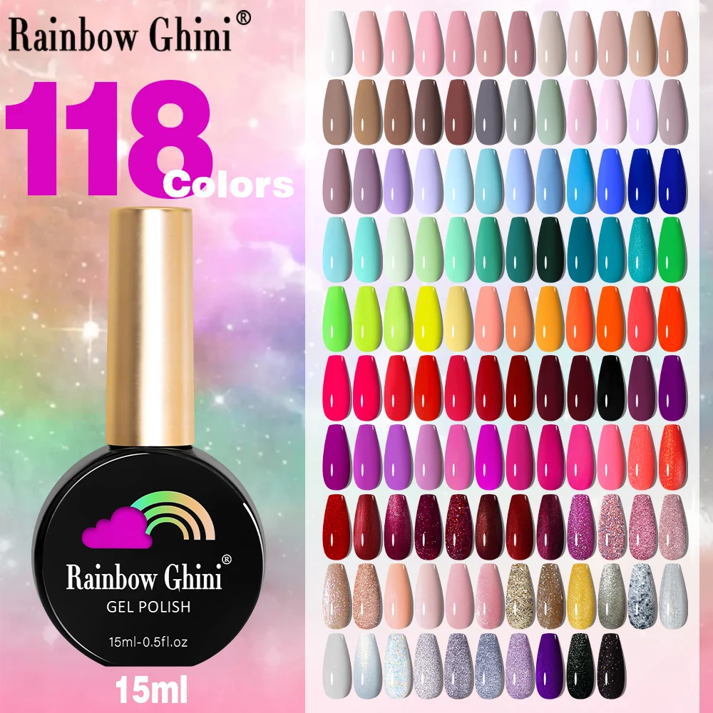 Rainbow Ghini 15ML 118 Colors Gel Nail Polish Long Lasting For Manicure Semi Permanent Hybrid Nails Supplies for Professionals
Rainbow Ghini 15ML 118 Colors Gel Nail Polish Long Lasting For Manicure Semi Permanent Hybrid Nails Supplies for Professionals