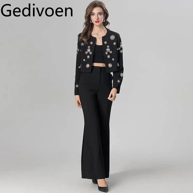 Gedivoen Fashion Autumn and Winter Women's Suit Long-Sleeved Crystal Cardigan jacket Tops+Side Split Flare Pants 2 piece set
Gedivoen Fashion Autumn and Winter Women's Suit Long-Sleeved Crystal Cardigan jacket Tops+Side Split Flare Pants 2 piece set