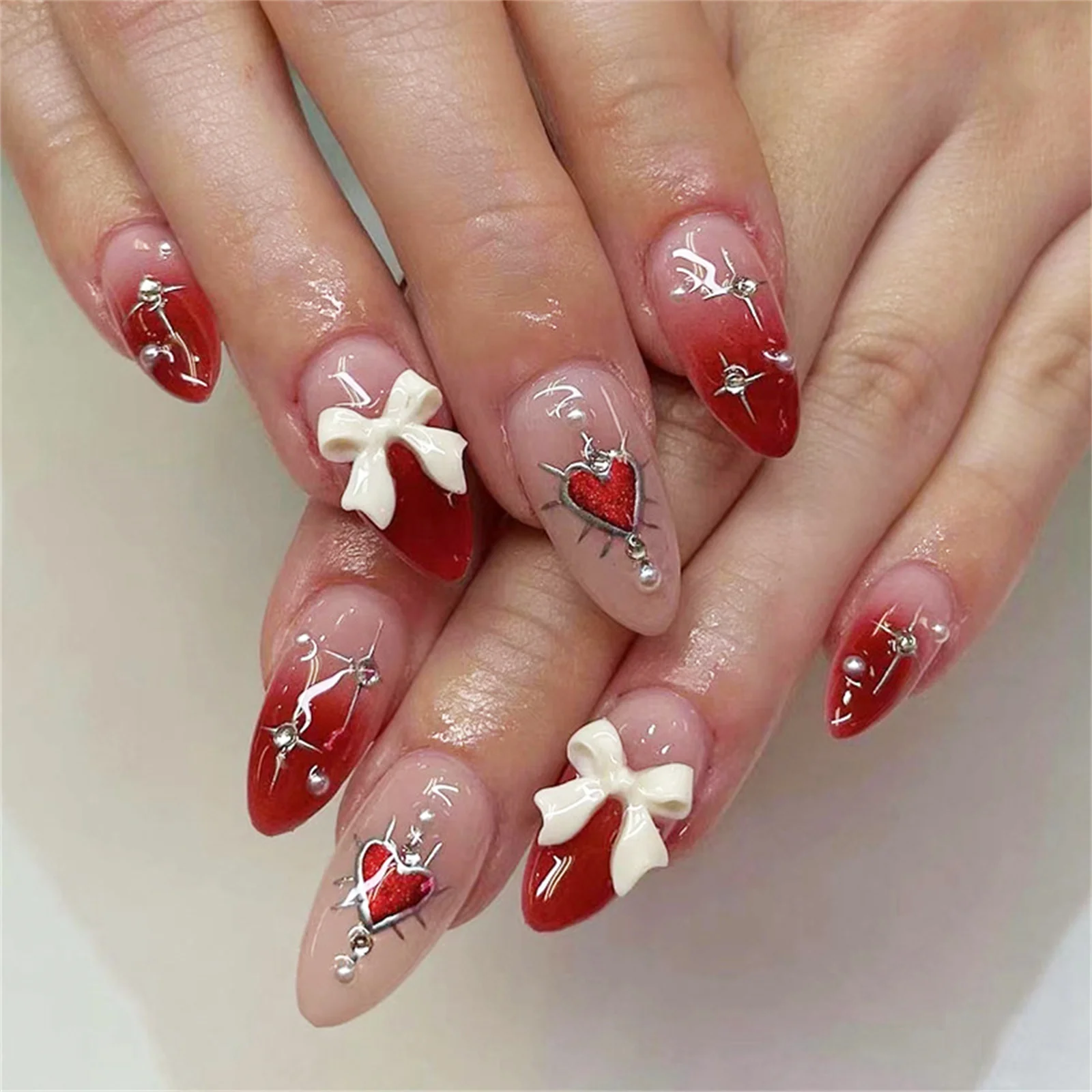 24Pcs Red Heart Pearl Bowknot Nail Tips Gradient Rhinestone Fake Nails Press On Nails Artificial Manicure Tool Nail Tips
24Pcs Red Heart Pearl Bowknot Nail Tips Gradient Rhinestone Fake Nails Press On Nails Artificial Manicure Tool Nail Tips