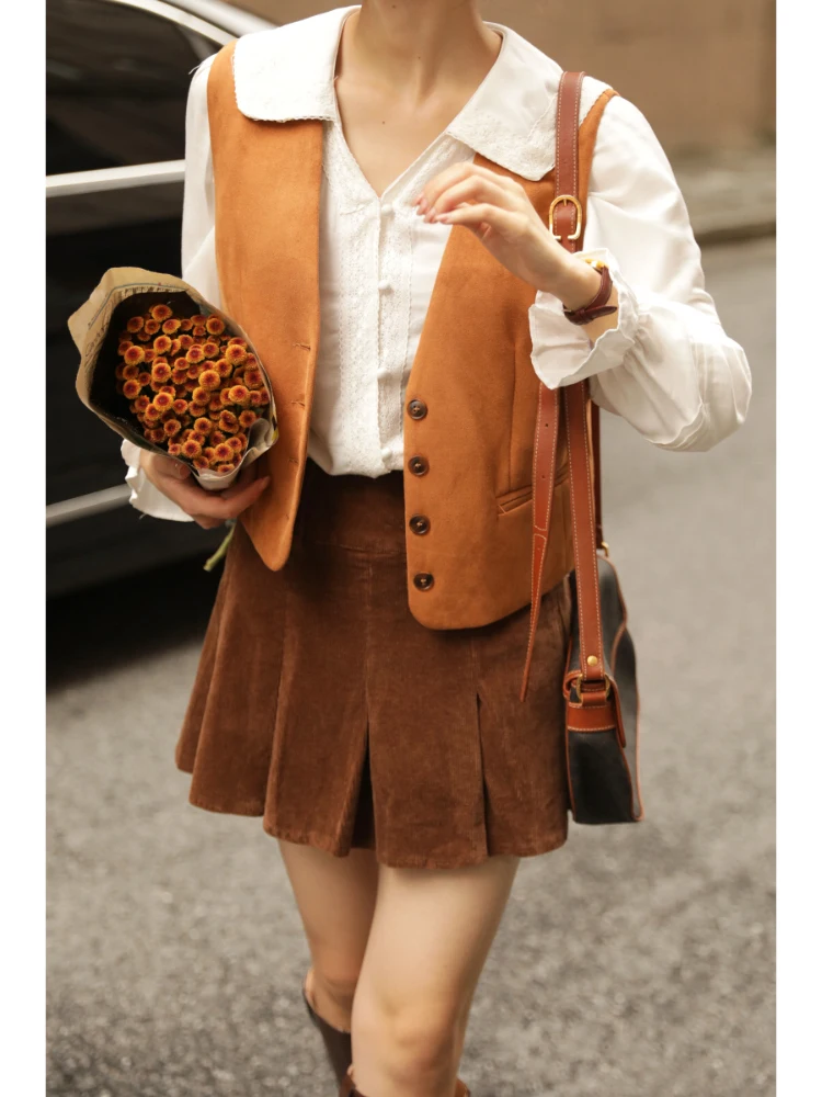 Brown Suede Vest Vintage Single Button Ladies Commuter Autumn Winter Tailored Jaet Casual Faion Women's Clothing
Brown Suede Vest Vintage Single Button Ladies Commuter Autumn Winter Tailored Jaet Casual Faion Women's Clothing