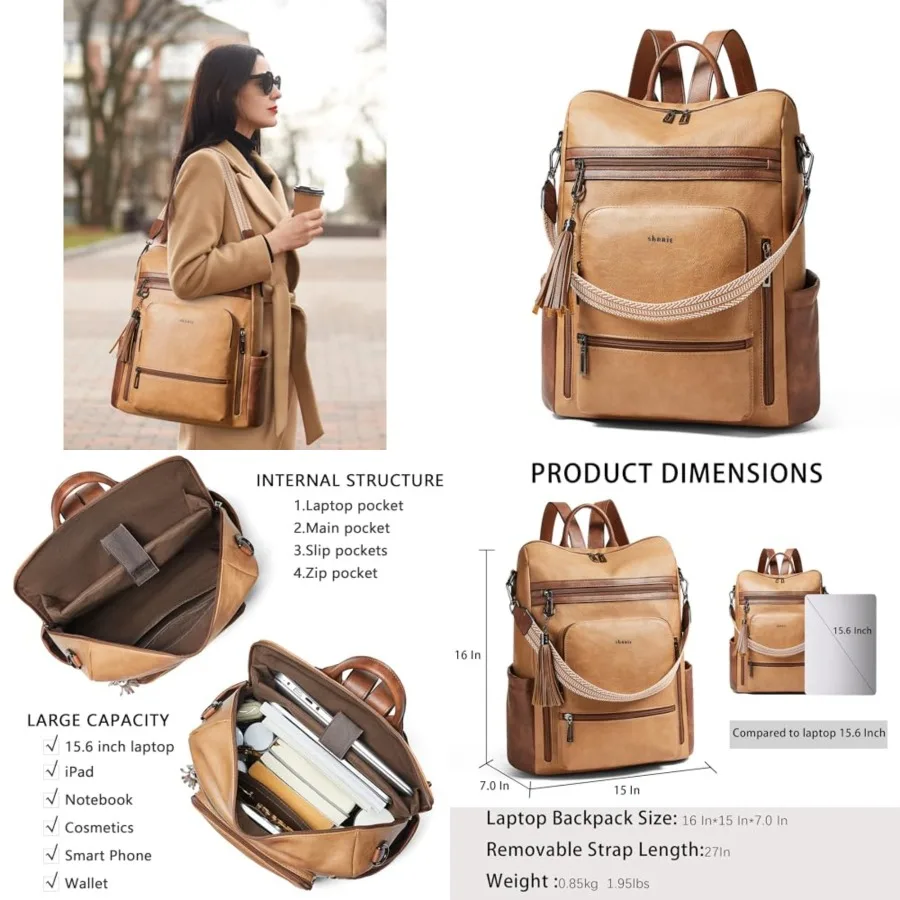 Vegan Leather Laptop Backpack for Women 15.6 inch Work Backpack Fashion Travel Backpack Purse for Business College
Vegan Leather Laptop Backpack for Women 15.6 inch Work Backpack Fashion Travel Backpack Purse for Business College