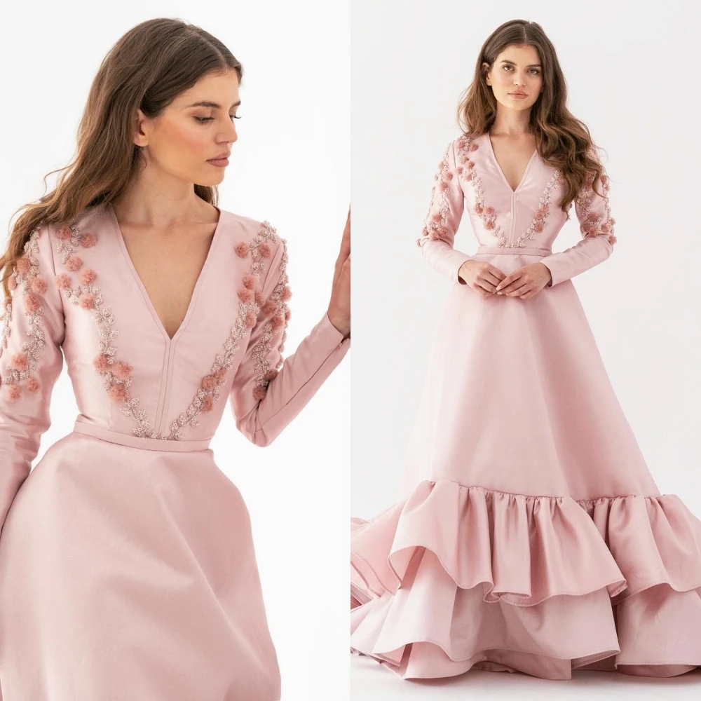 Dresses Elegant V-neck Ball Gown Evening Beading Flower Layered Satin Formal Occasion Robe Femme Soiréeفستان es
Dresses Elegant V-neck Ball Gown Evening Beading Flower Layered Satin Formal Occasion Robe Femme Soiréeفستان es