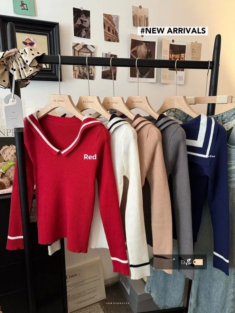 Slim Fit Long Sleeve Knitted Sweater Navy Doll Collar Versatile Casual Style Women's Spring Base Layer Top Pure Desirable Style
Slim Fit Long Sleeve Knitted Sweater Navy Doll Collar Versatile Casual Style Women's Spring Base Layer Top Pure Desirable Style