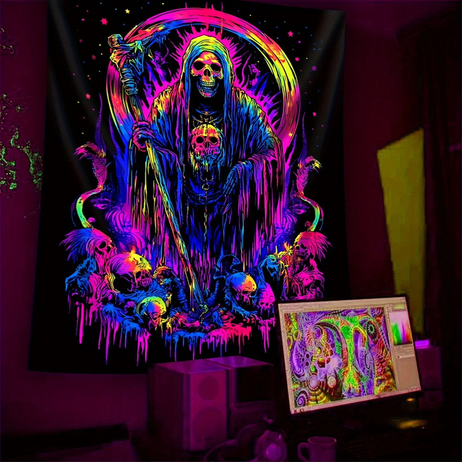 VIKAMA Neon Reaper Gaming Tapestry Gradient Cyberpunk Gaming Room Dark Room Decor Star Punch Art Backdrops
VIKAMA Neon Reaper Gaming Tapestry Gradient Cyberpunk Gaming Room Dark Room Decor Star Punch Art Backdrops