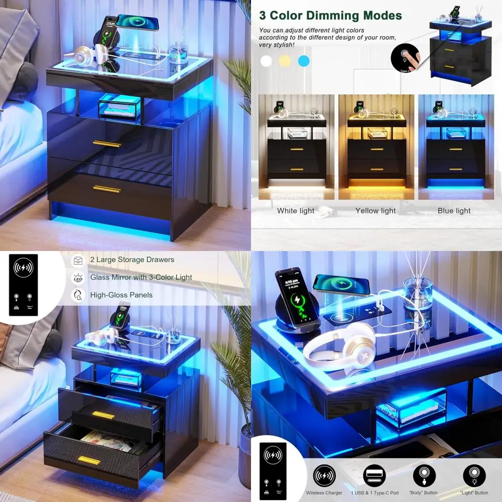 LED Nightstand with Charging Station - USB & Type-C Ports, High Gloss 2-Drawer Bedside Table, Smart Nightstand with Audio
LED Nightstand with Charging Station - USB & Type-C Ports, High Gloss 2-Drawer Bedside Table, Smart Nightstand with Audio