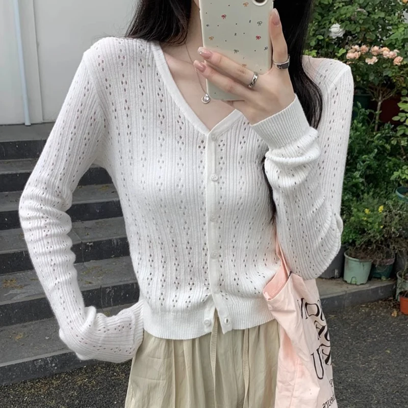 Summer Hollow Out Knitted Cardigans Women Korean V Neck Long Sleeve Thin Cardigan Woman All Match Beach Sun Protected Top Female
Summer Hollow Out Knitted Cardigans Women Korean V Neck Long Sleeve Thin Cardigan Woman All Match Beach Sun Protected Top Female
