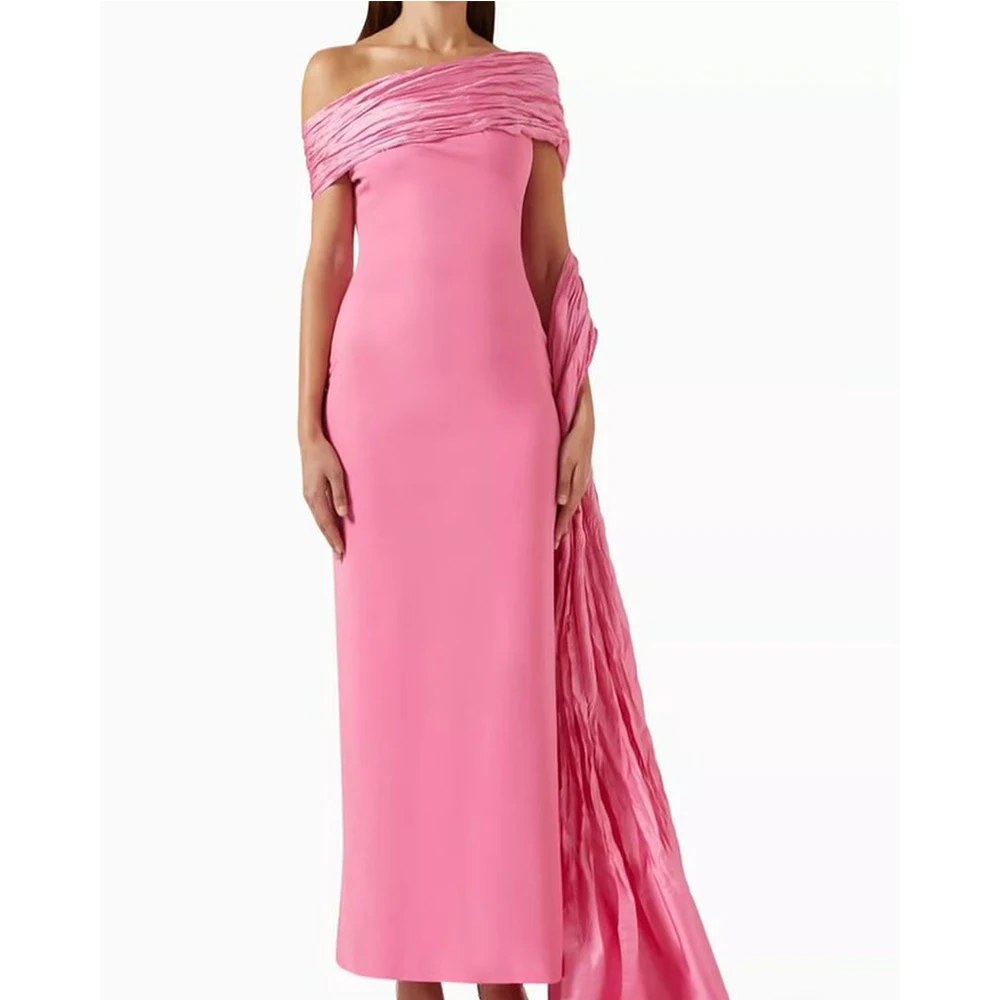 Customized Temperament Off The Shoulder Jersey Evening Dress Fashion Short Sleeves Straight Ankle Length Special Occas
Customized Temperament Off The Shoulder Jersey Evening Dress Fashion Short Sleeves Straight Ankle Length Special Occas