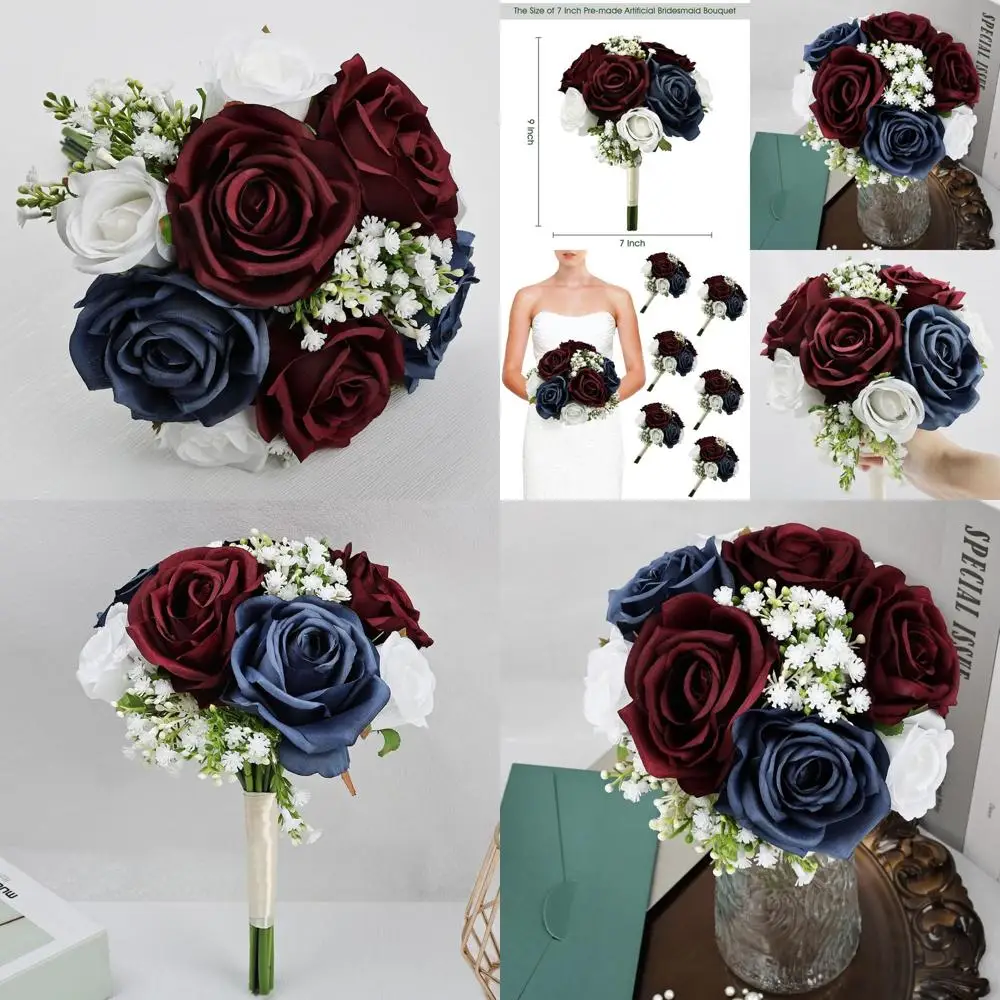 Set of 6 Artificial Silk Bridesmaid Bouquets for Weddings, Navy Blue and Burgundy, Ideal for Ceremony and Party Decorations
Set of 6 Artificial Silk Bridesmaid Bouquets for Weddings, Navy Blue and Burgundy, Ideal for Ceremony and Party Decorations