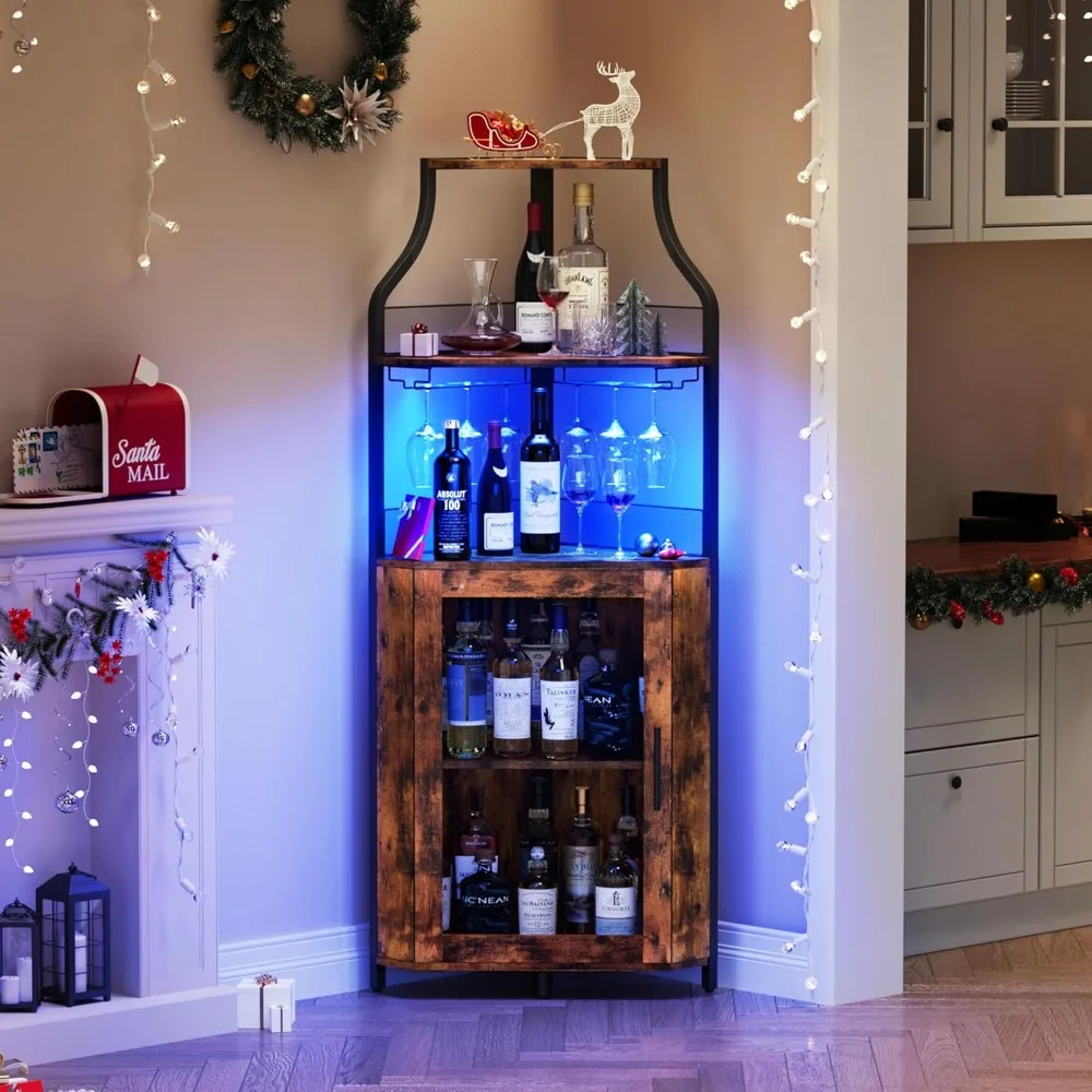 Corner Bar Cabinet, Wine Bar Cabinet with Led Lights and Adjustable Shelf, Liquor Cabinet with Glass Holder and Storage Space
Corner Bar Cabinet, Wine Bar Cabinet with Led Lights and Adjustable Shelf, Liquor Cabinet with Glass Holder and Storage Space