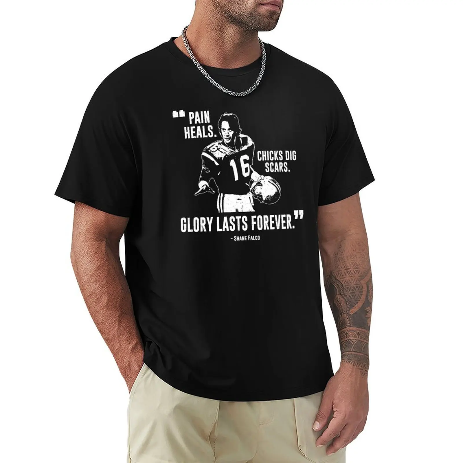 Shane Falco - Pain heals, chicks dig scars, glory lasts forever T-Shirt oversized anime t shirts Short sleeve tee men
Shane Falco - Pain heals, chicks dig scars, glory lasts forever T-Shirt oversized anime t shirts Short sleeve tee men