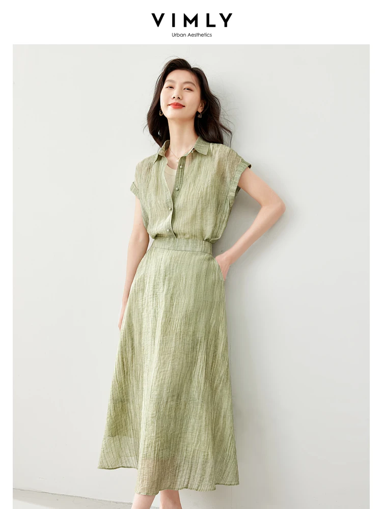 Vimly Summer Casual Soft Woman Clothing Lapel Sleeveless Top Midi Skirt Womens Two Piece Sets 2024 New in Matching Set M6921
Vimly Summer Casual Soft Woman Clothing Lapel Sleeveless Top Midi Skirt Womens Two Piece Sets 2024 New in Matching Set M6921