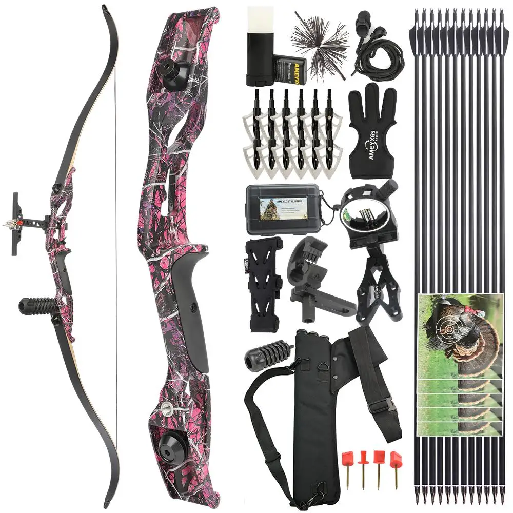 56" Recurve Bow and Arrow Set RH 30-50lbs Hunting Bow Split Takedown Bow 17" Aluminum Handle Archery Shooting Training Targeting
56" Recurve Bow and Arrow Set RH 30-50lbs Hunting Bow Split Takedown Bow 17" Aluminum Handle Archery Shooting Training Targeting