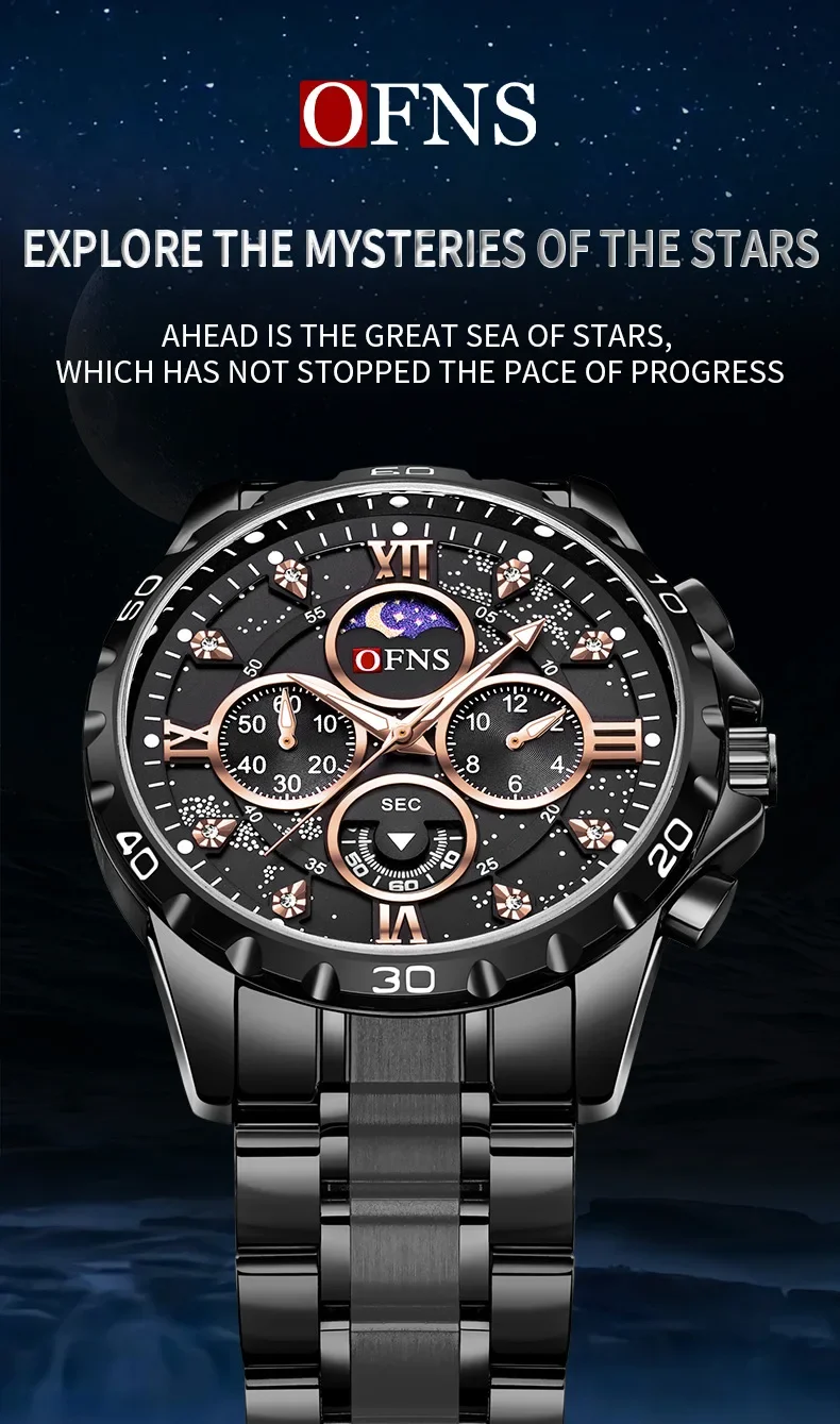 Ofns 1523 High-end Top Brand Luxury Men's Business Quartz Watch Leisure Steel Strip Moon Phase Chronograph Watches For Man Reloj
Ofns 1523 High-end Top Brand Luxury Men's Business Quartz Watch Leisure Steel Strip Moon Phase Chronograph Watches For Man Reloj