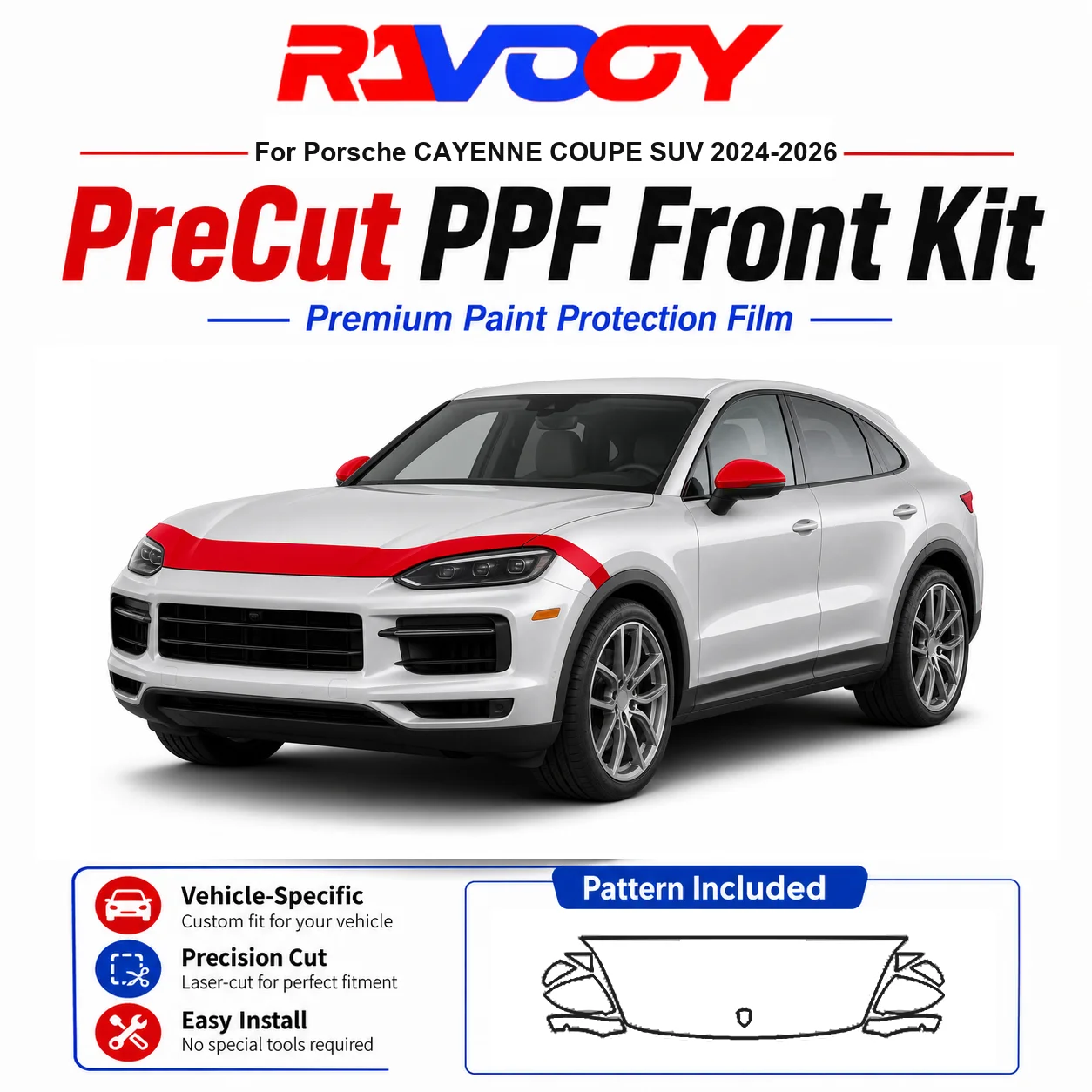 8.5mil TPU Precut PPF Kit For Porsche CAYENNE COUPE SUV 2024-2026 - Hood, Fenders & Mirror Set - Self-Healing Clear Bra Film
8.5mil TPU Precut PPF Kit For Porsche CAYENNE COUPE SUV 2024-2026 - Hood, Fenders & Mirror Set - Self-Healing Clear Bra Film
