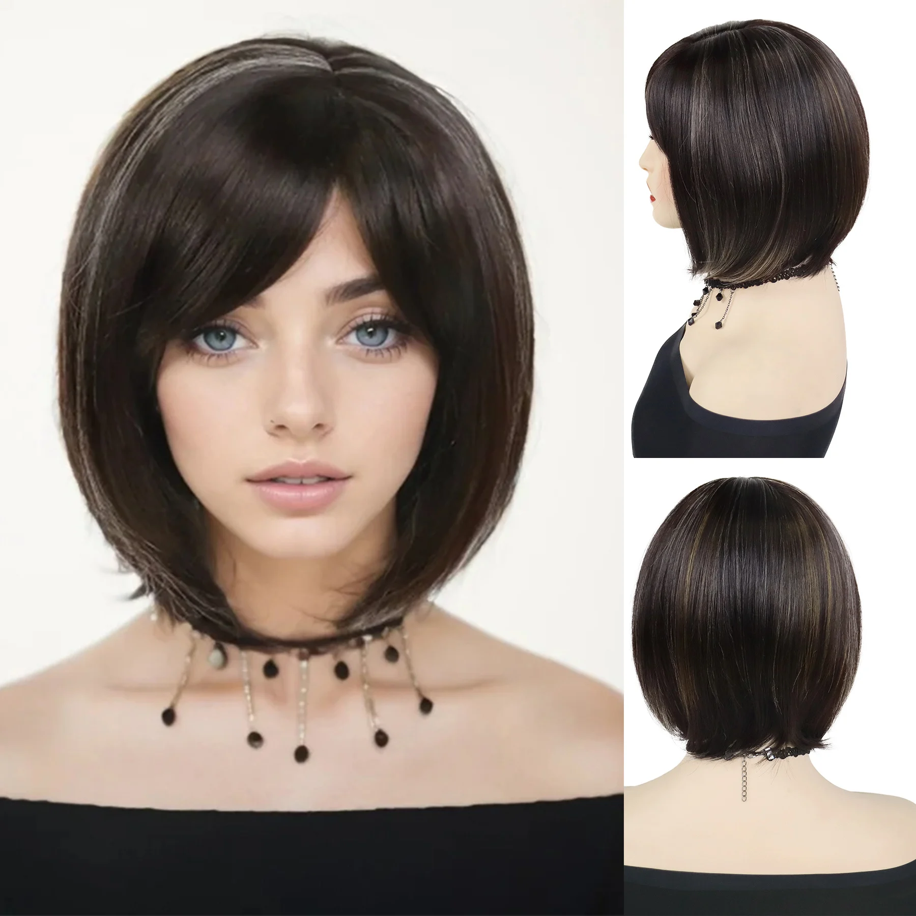 Synthetic Hair Women Wig Short Bob Haircuts with Bangs Mix Dark Brown Wig Natural Straight Hairstyles Mommy Wigs Cosplay Daily
Synthetic Hair Women Wig Short Bob Haircuts with Bangs Mix Dark Brown Wig Natural Straight Hairstyles Mommy Wigs Cosplay Daily