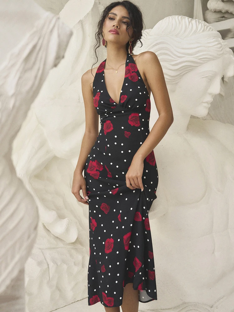Sibybo Rose Print Sexy Long Dress For Women Robe Summer Sleeveless V Neck Halter Backless Club Party Dresses Elegant
Sibybo Rose Print Sexy Long Dress For Women Robe Summer Sleeveless V Neck Halter Backless Club Party Dresses Elegant