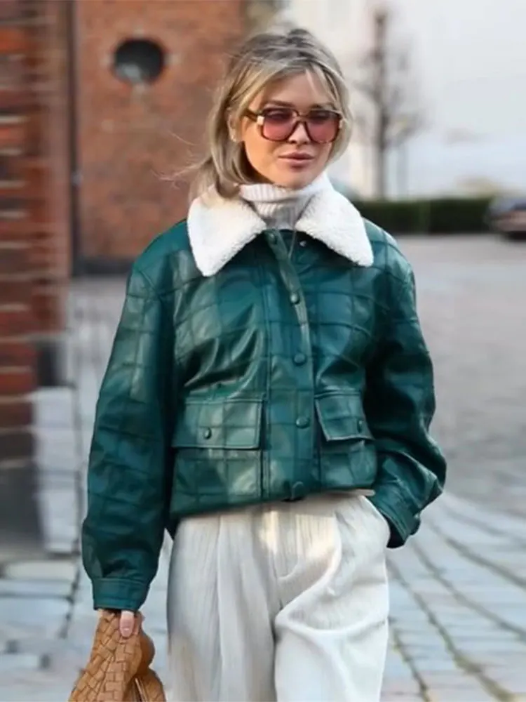 Autumn Collar Zipper Button Pu Women's Leather Jacket Casual Long Sleeve Solid Color Flip Pocket Coat Chic High Street Outerwear
Autumn Collar Zipper Button Pu Women's Leather Jacket Casual Long Sleeve Solid Color Flip Pocket Coat Chic High Street Outerwear