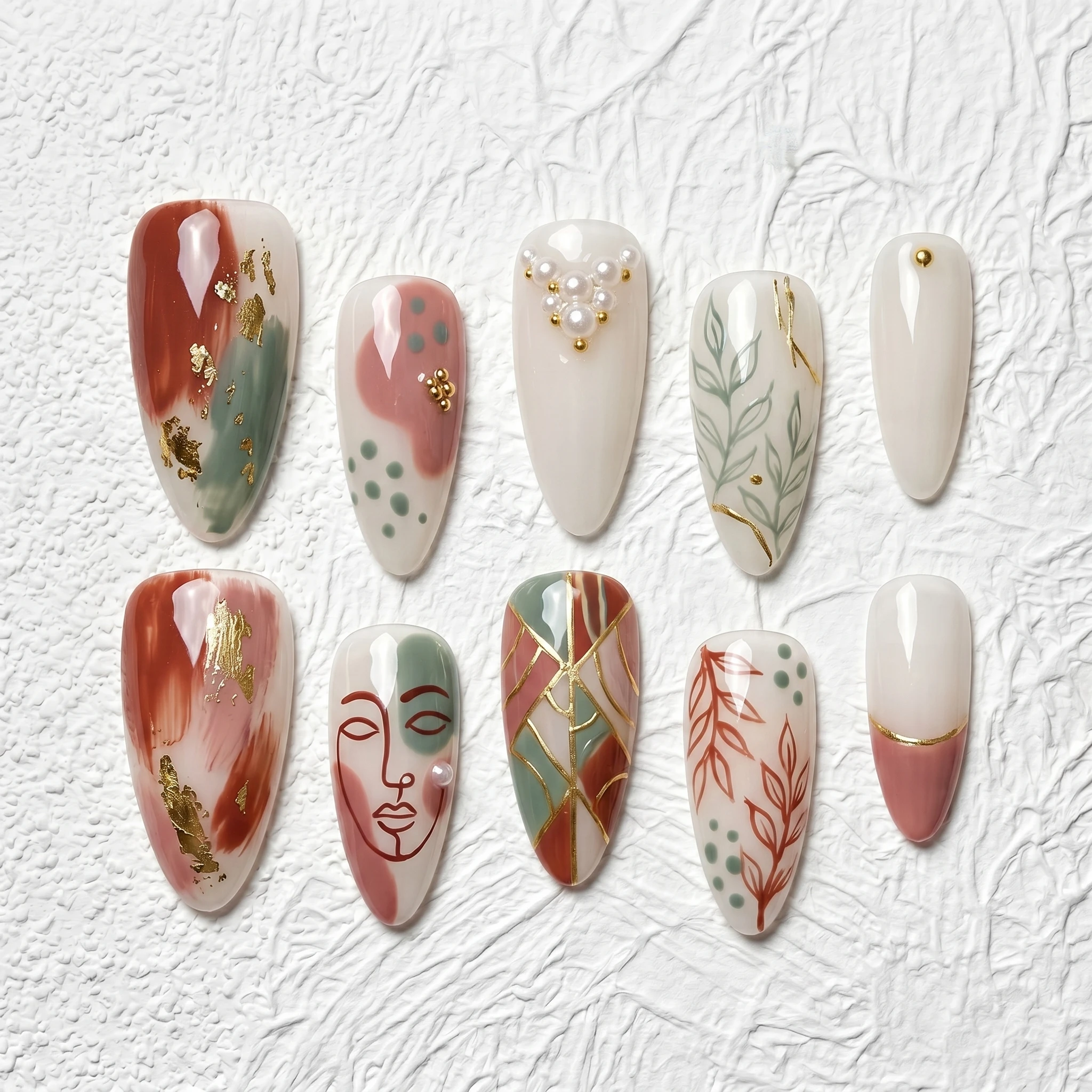 Artisan Handcrafted 10PCS Elegant Events Almond Press-On Nails | Abstract Paint, Gold Leaf, Pearls Artistic Abstract Style
Artisan Handcrafted 10PCS Elegant Events Almond Press-On Nails | Abstract Paint, Gold Leaf, Pearls Artistic Abstract Style