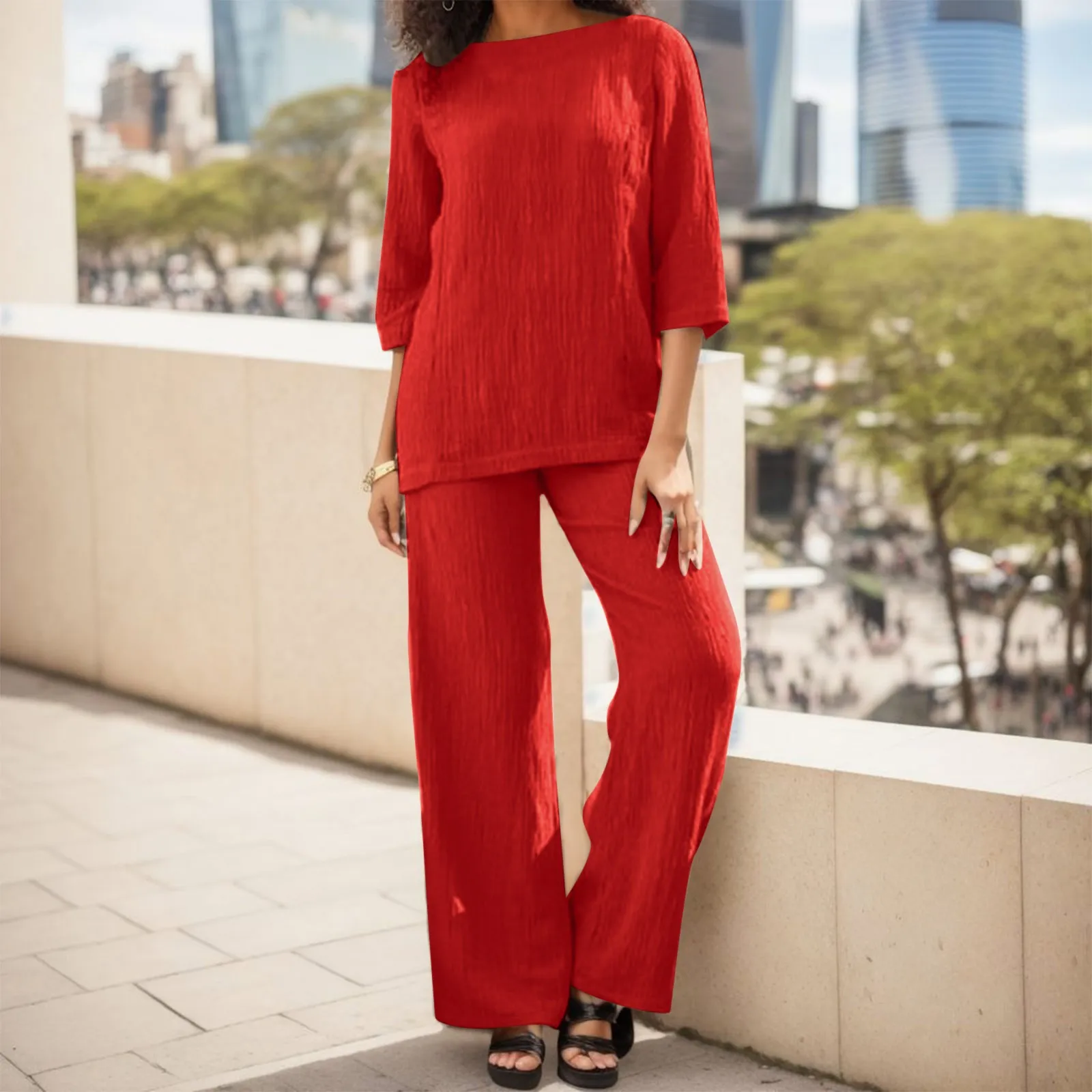 Women Fashion Two Piece Sets Spring Solid Color Blouse Suit Loose Wide Leg Pants Sets Elegant Office Lady Outfits Tracksuits
Women Fashion Two Piece Sets Spring Solid Color Blouse Suit Loose Wide Leg Pants Sets Elegant Office Lady Outfits Tracksuits