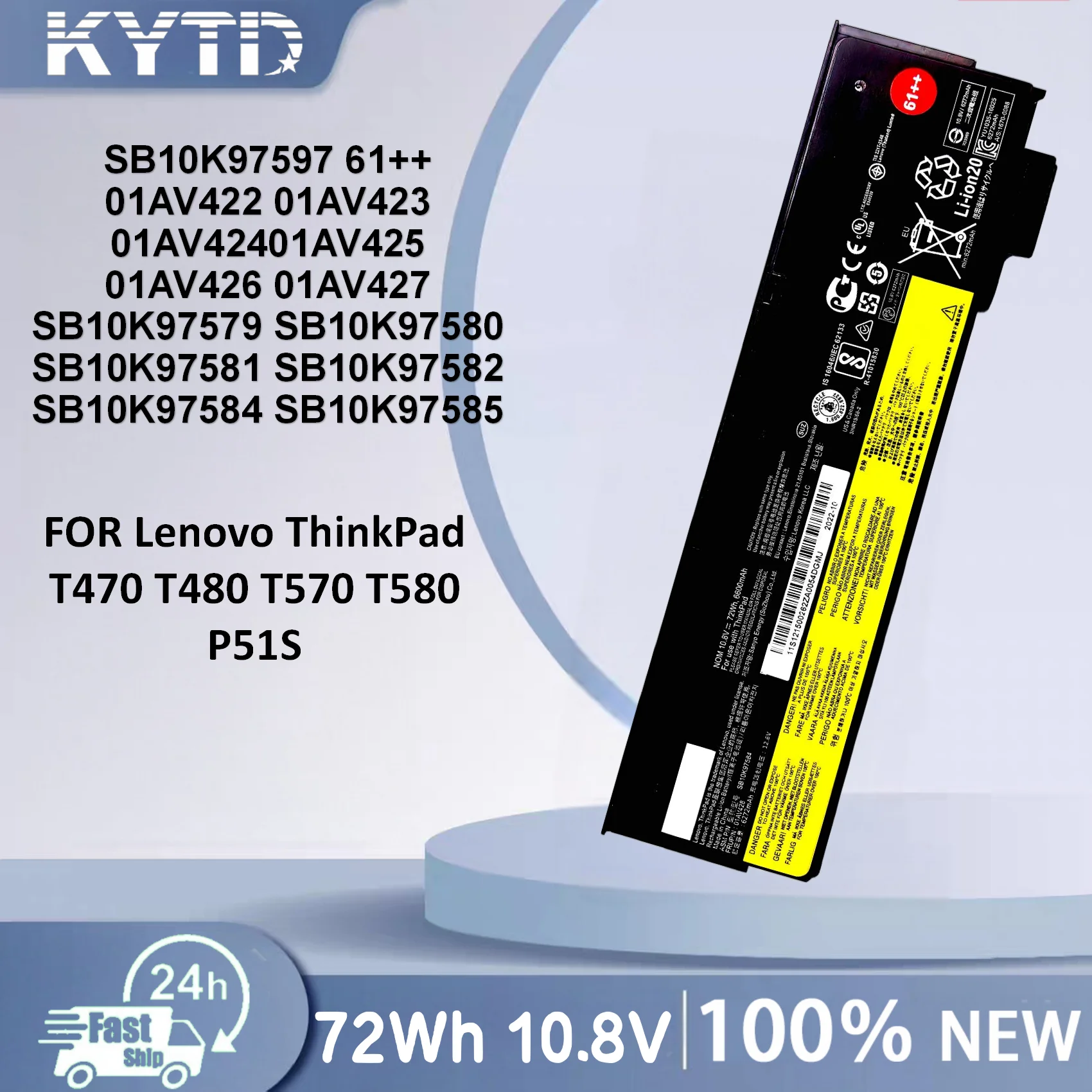 KYTD T470 61++ Laptop Battery For Lenovo ThinkPad T470 T480 T570 T580 P51S 01AV427 01AV423 SB10K97584
KYTD T470 61++ Laptop Battery For Lenovo ThinkPad T470 T480 T570 T580 P51S 01AV427 01AV423 SB10K97584