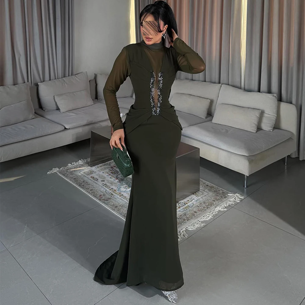 Simple Green Jersey Evening Dress Elegant Long Sleeves Celebrity Gowns Delicate High Collar Customized Party Dresses
Simple Green Jersey Evening Dress Elegant Long Sleeves Celebrity Gowns Delicate High Collar Customized Party Dresses