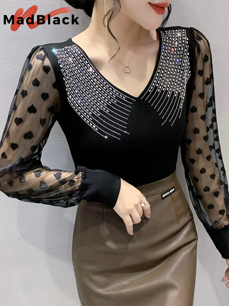 MadBlack European Clothes Tshirts Women Sexy V Necks Diamonds Slim Mesh Tops Long Sleeve Basic Tees Autumn Spring T37757JM
MadBlack European Clothes Tshirts Women Sexy V Necks Diamonds Slim Mesh Tops Long Sleeve Basic Tees Autumn Spring T37757JM